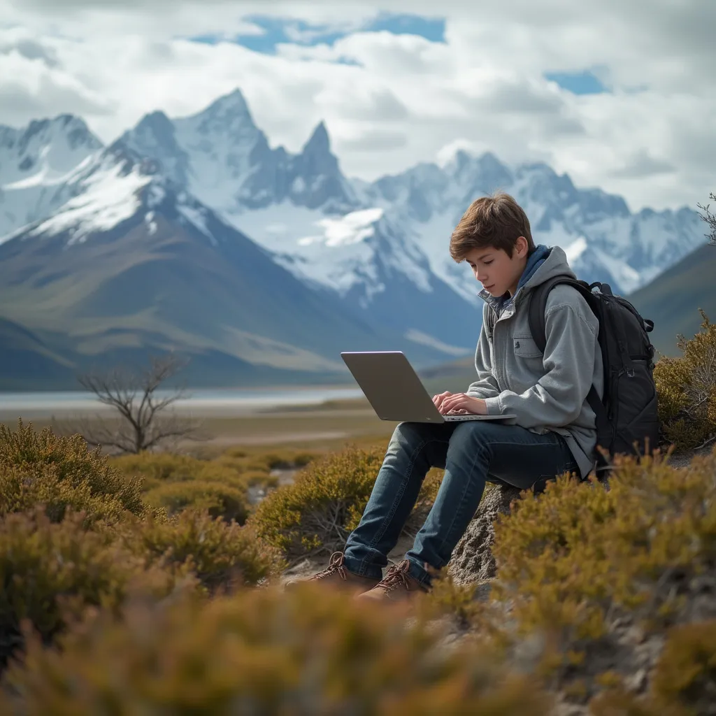 Nómada digital trabajando en la Patagonia